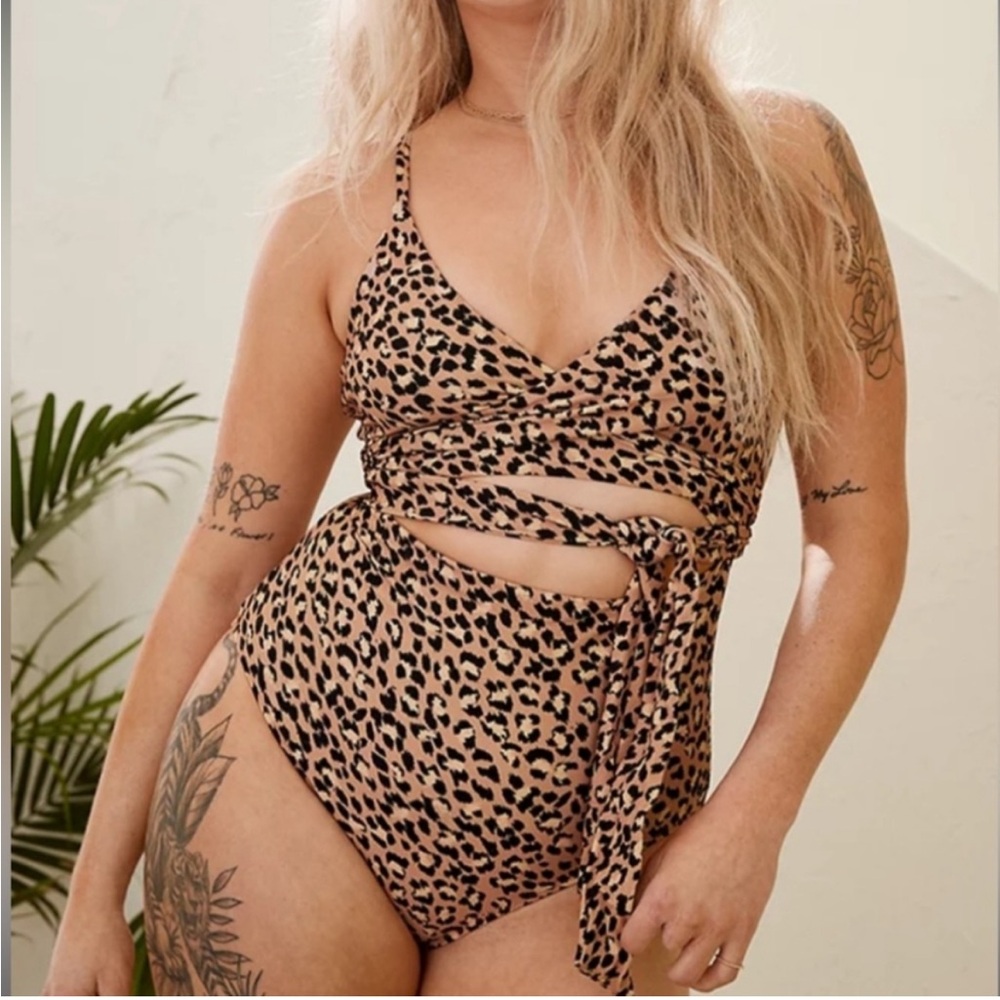 Aerie Leopard Print Wrap Swimsuit